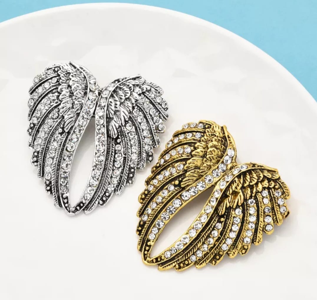 Inspirational Angel Wings Rhinestone Gold tone or Silver tone Pin Brooch