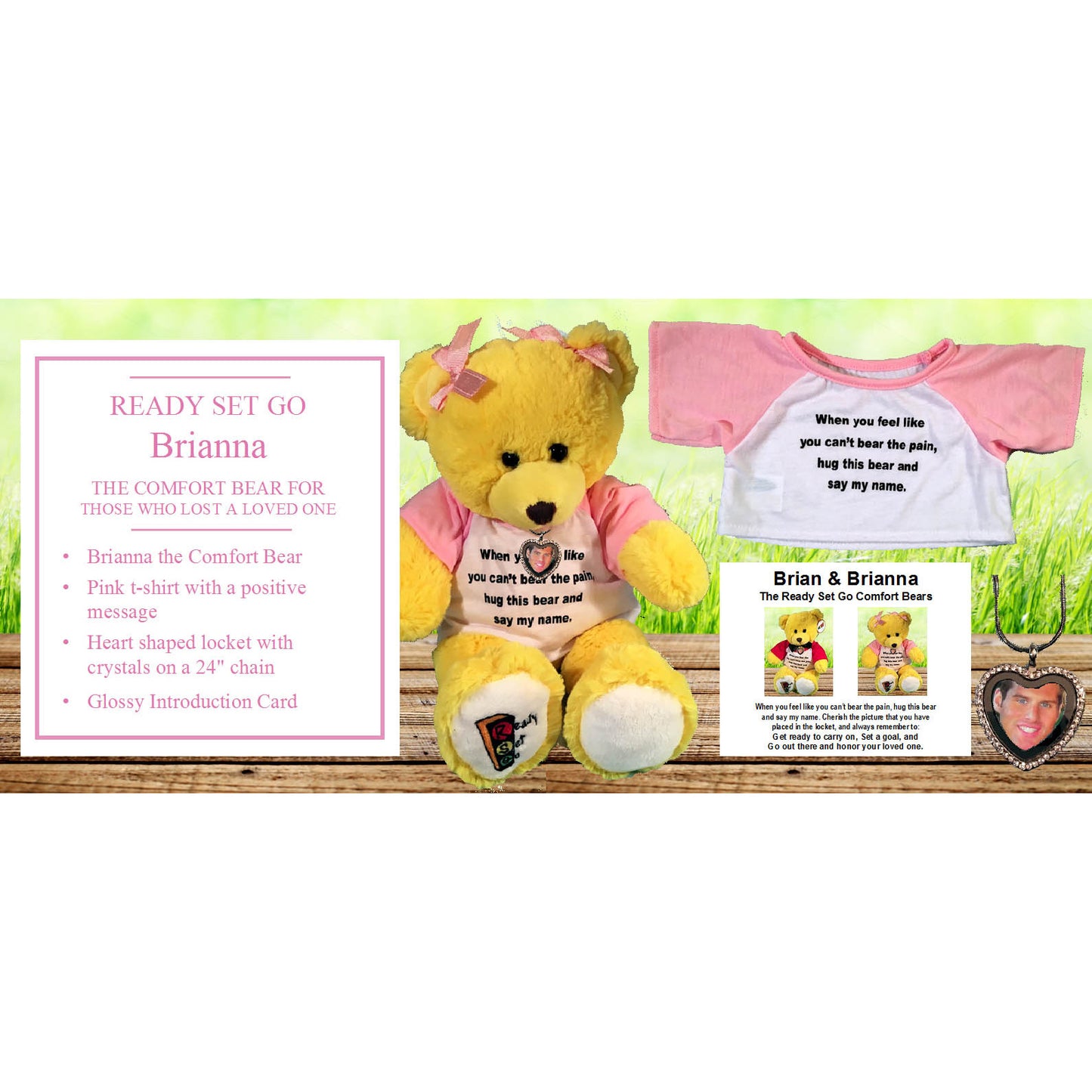 Ready Set Go 15" Girl Comfort Bear with PINK shirt & Diamond Locket To Say I LOVE YOU