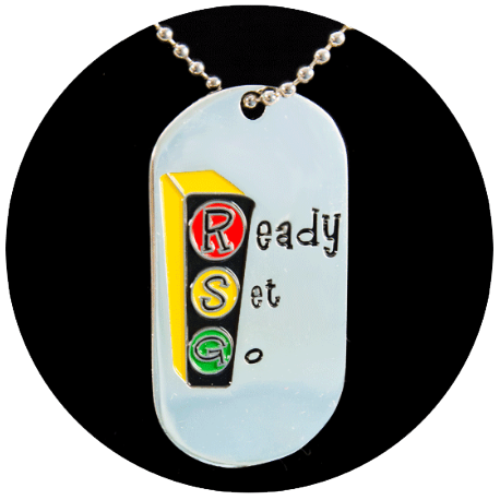 Ready Set Go Silvertone Dog Tag Pendant Provides Positive Message