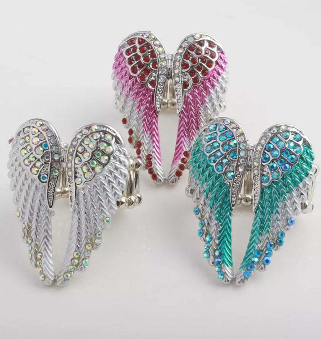 Rhinestone Angel Wings Adjustable Ring