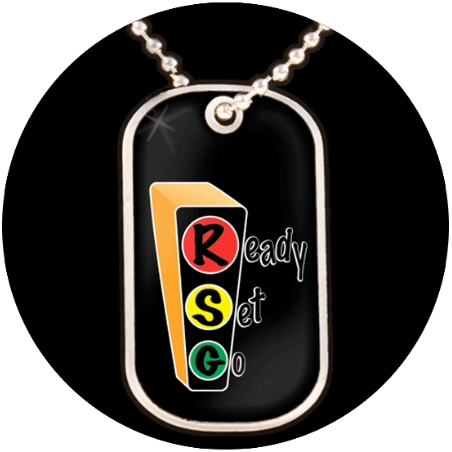 Ready Set Go Black Logo Dog Tag Pendant Provides Positive Message