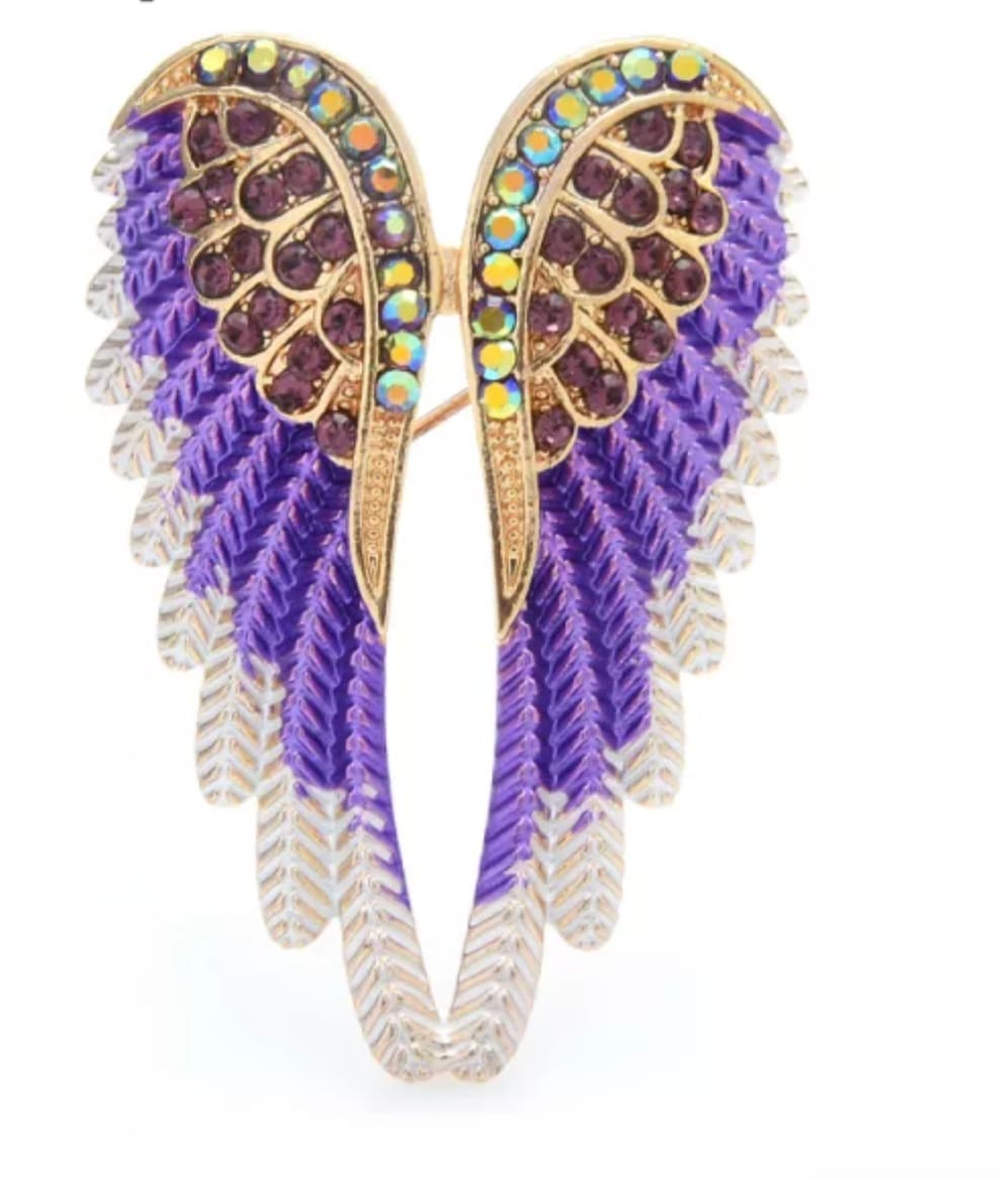 Shimmery and Elegant Rhinestone Angel Wings Pin Brooch