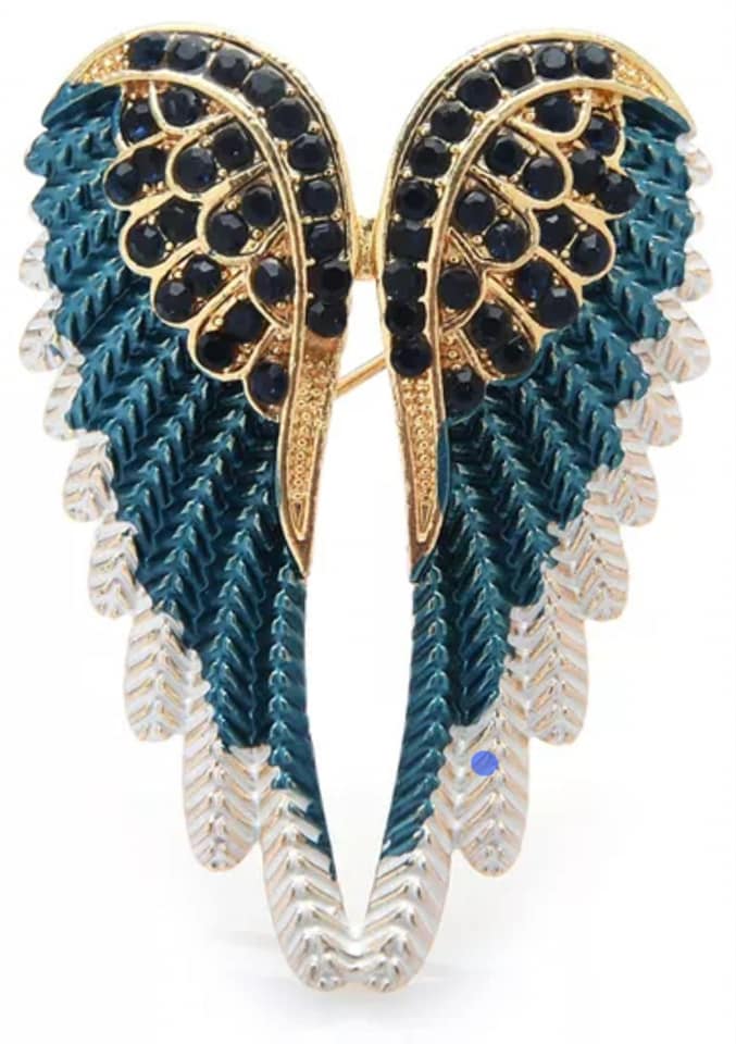 Shimmery and Elegant Rhinestone Angel Wings Pin Brooch