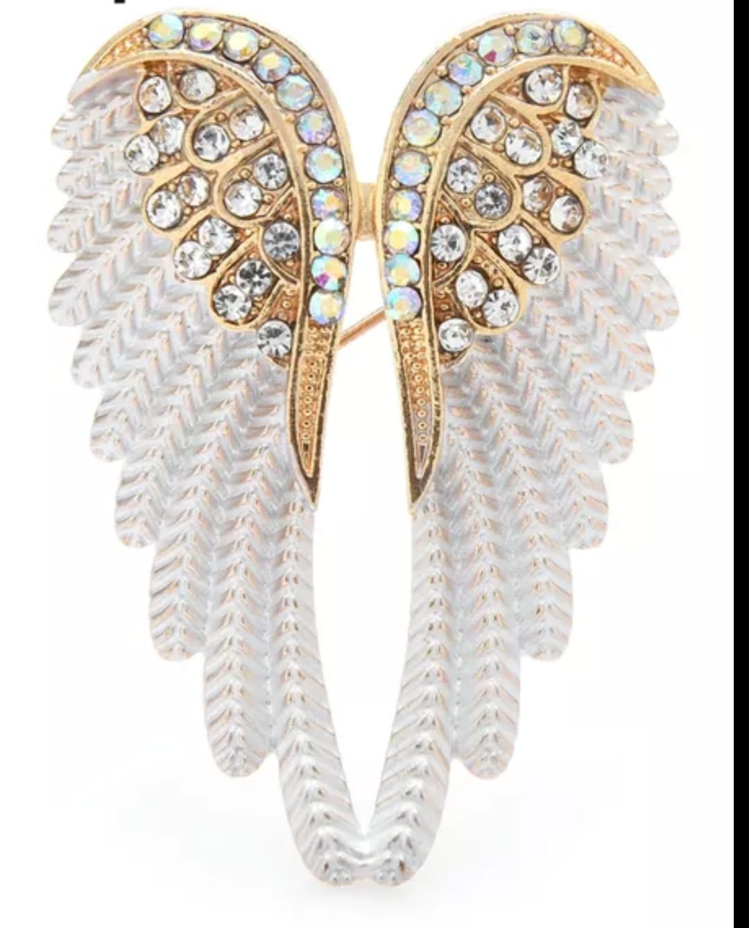 Shimmery and Elegant Rhinestone Angel Wings Pin Brooch