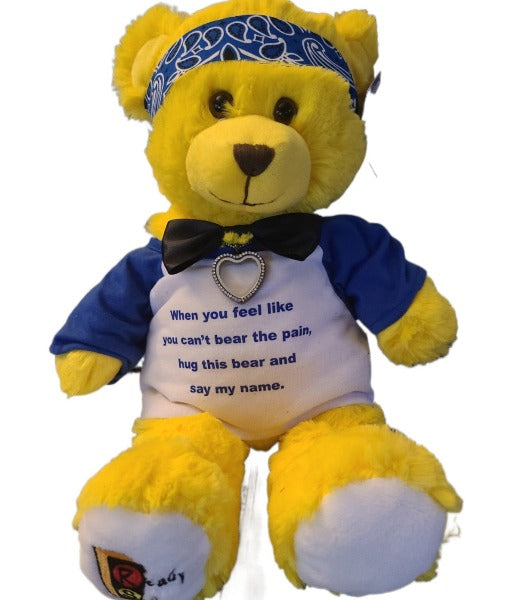 Ready Set Go Inspirational Comfort Bear in Blue T-Shirt with Diamond Locket