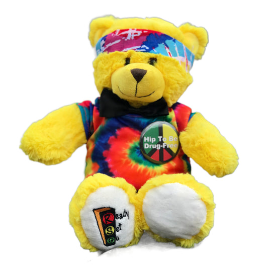 Ready Set Go 15" Hip to be Drug Free Hippie Bear with tie dyed shirt