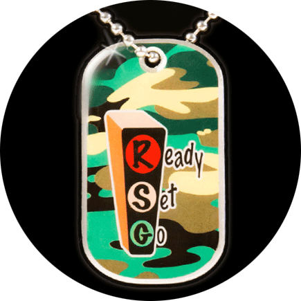 Ready Set Go Camouflage Dog Tag Pendant  Provides Positive Message