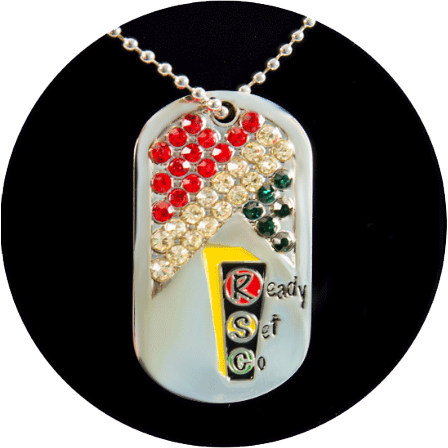 Ready Set Go Pendant with Diagonal Tri-color Stones Provides Positive Message
