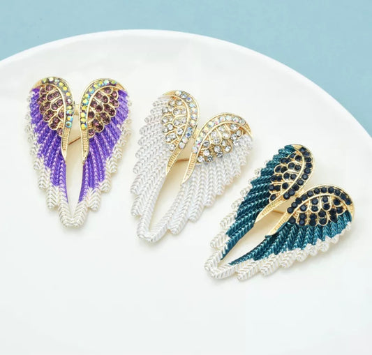 Shimmery and Elegant Rhinestone Angel Wings Pin Brooch