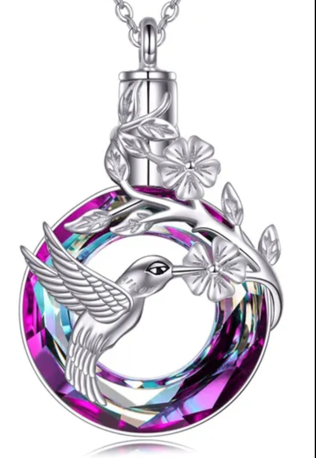 Crystal Sparkling Cremation Urn Keepsake Necklace with 18" Silver Tone Chain