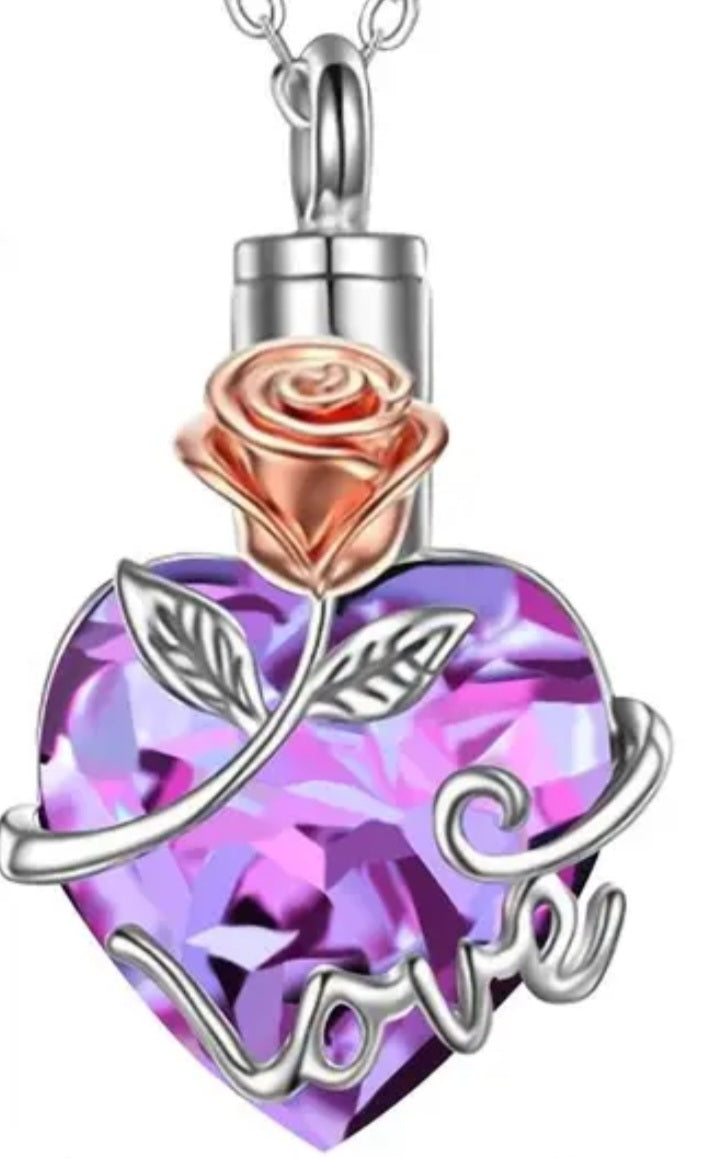 Crystal Sparkling Cremation Urn Keepsake Necklace with 18" Silver Tone Chain