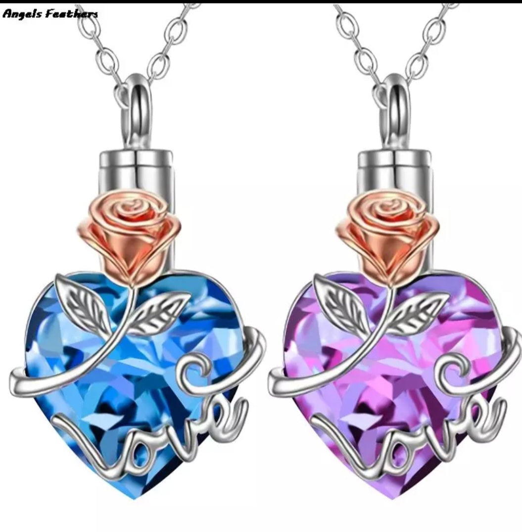 Crystal Sparkling Cremation Urn Keepsake Necklace with 18" Silver Tone Chain