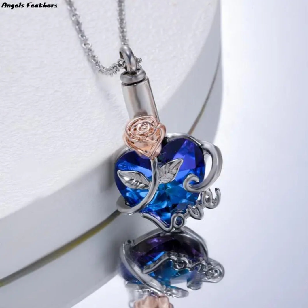 Crystal Sparkling Cremation Urn Keepsake Necklace with 18" Silver Tone Chain