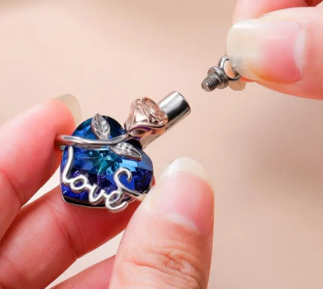 Crystal Sparkling Cremation Urn Keepsake Necklace with 18" Silver Tone Chain
