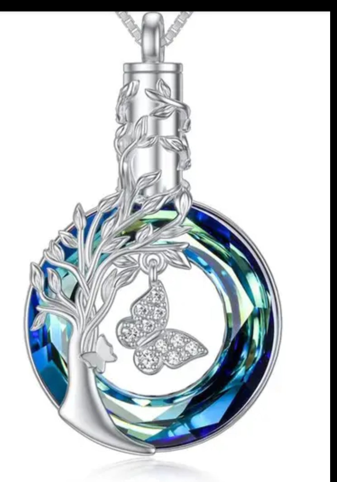 Crystal Sparkling Cremation Urn Keepsake Necklace with 18" Silver Tone Chain
