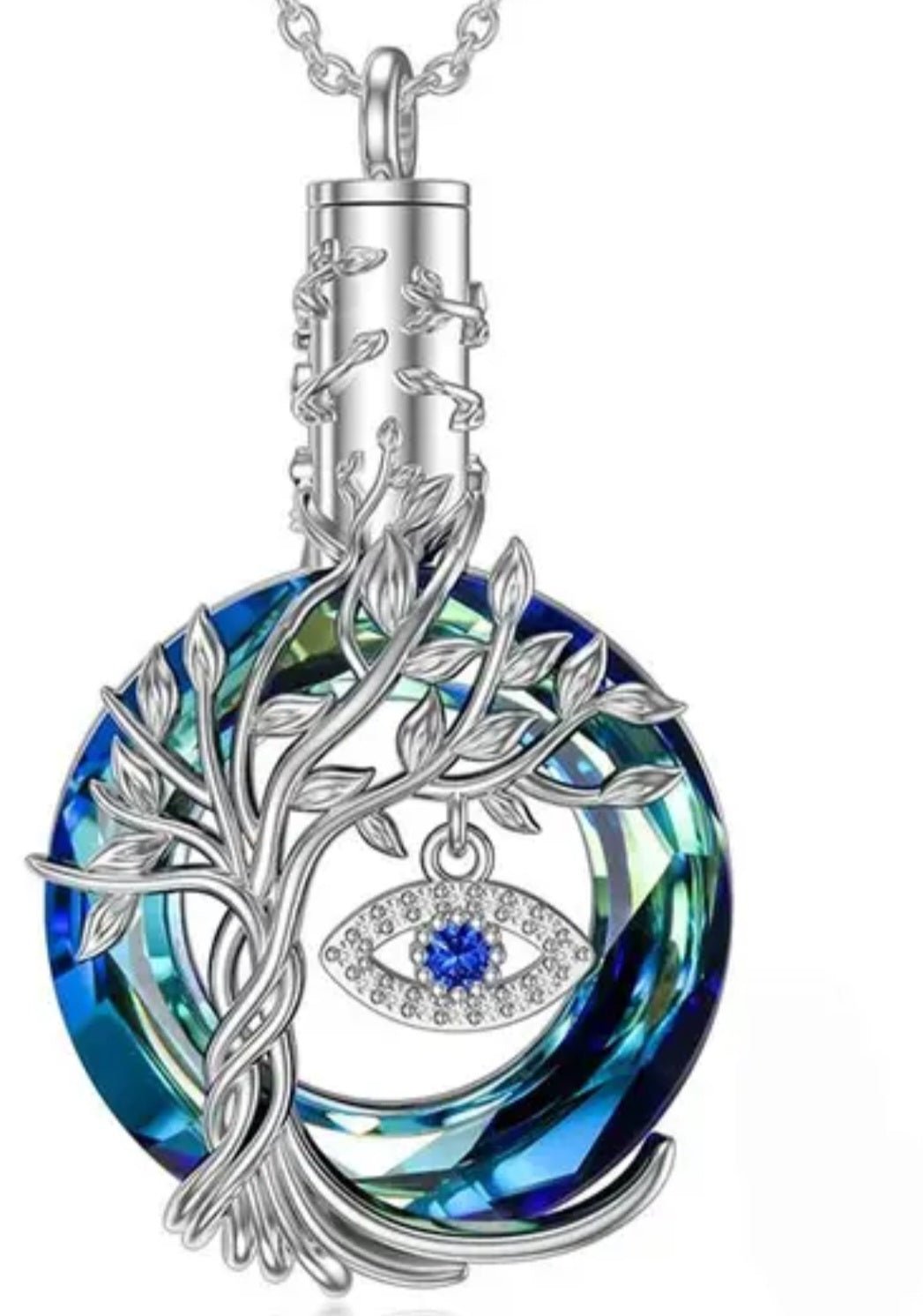 Crystal Sparkling Cremation Urn Keepsake Necklace with 18" Silver Tone Chain
