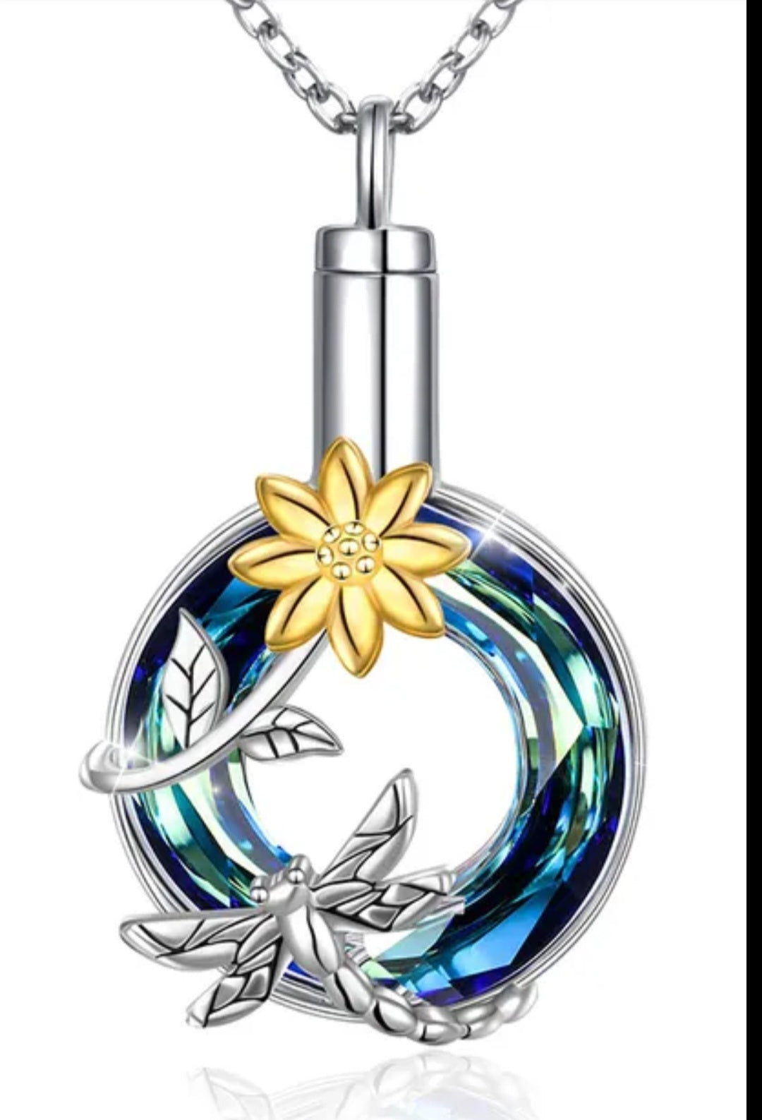 Crystal Sparkling Cremation Urn Keepsake Necklace with 18" Silver Tone Chain
